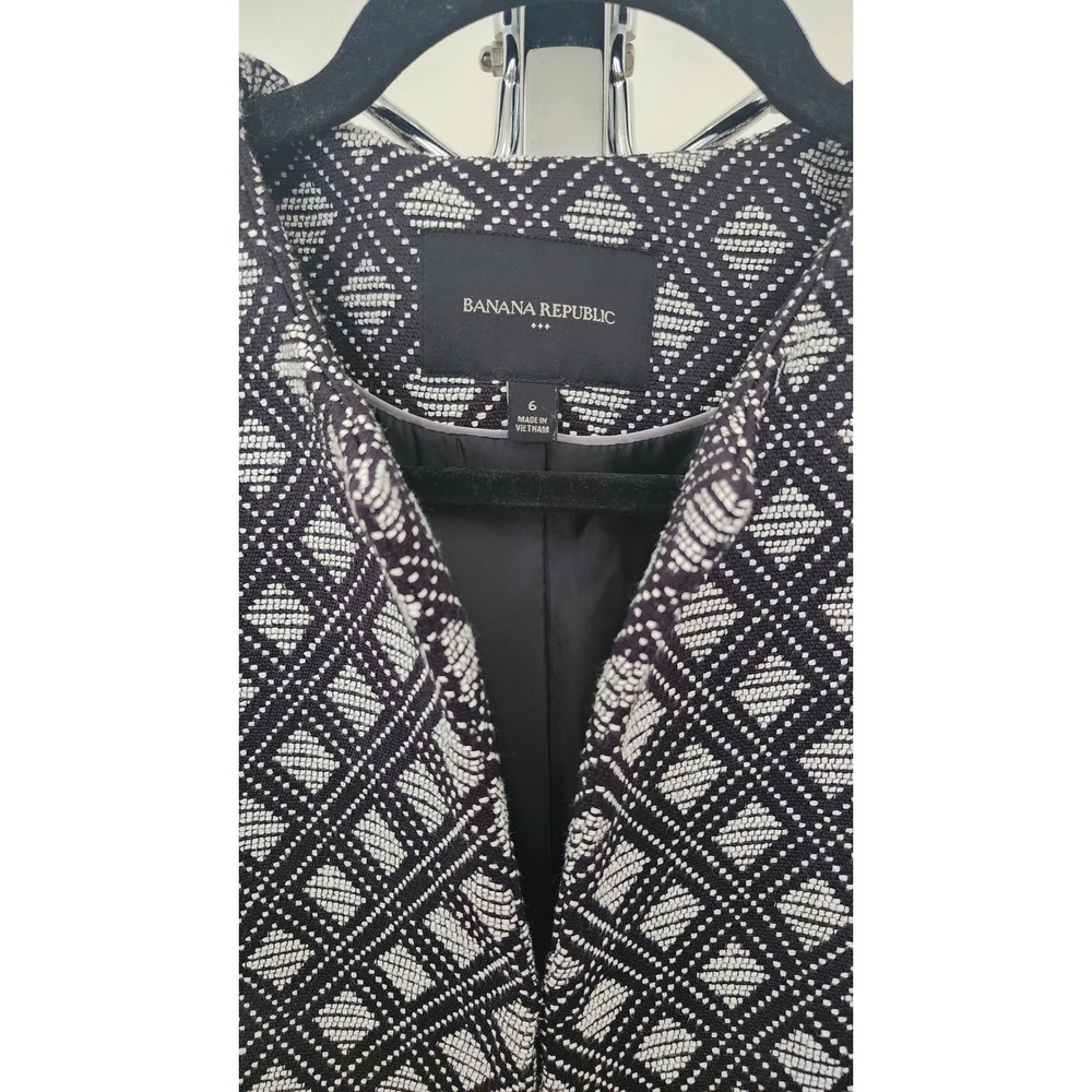Banana Republic Womens Black White Geometric Diamond Jacquard Blazer Jacket 6 - Picture 4 of 9